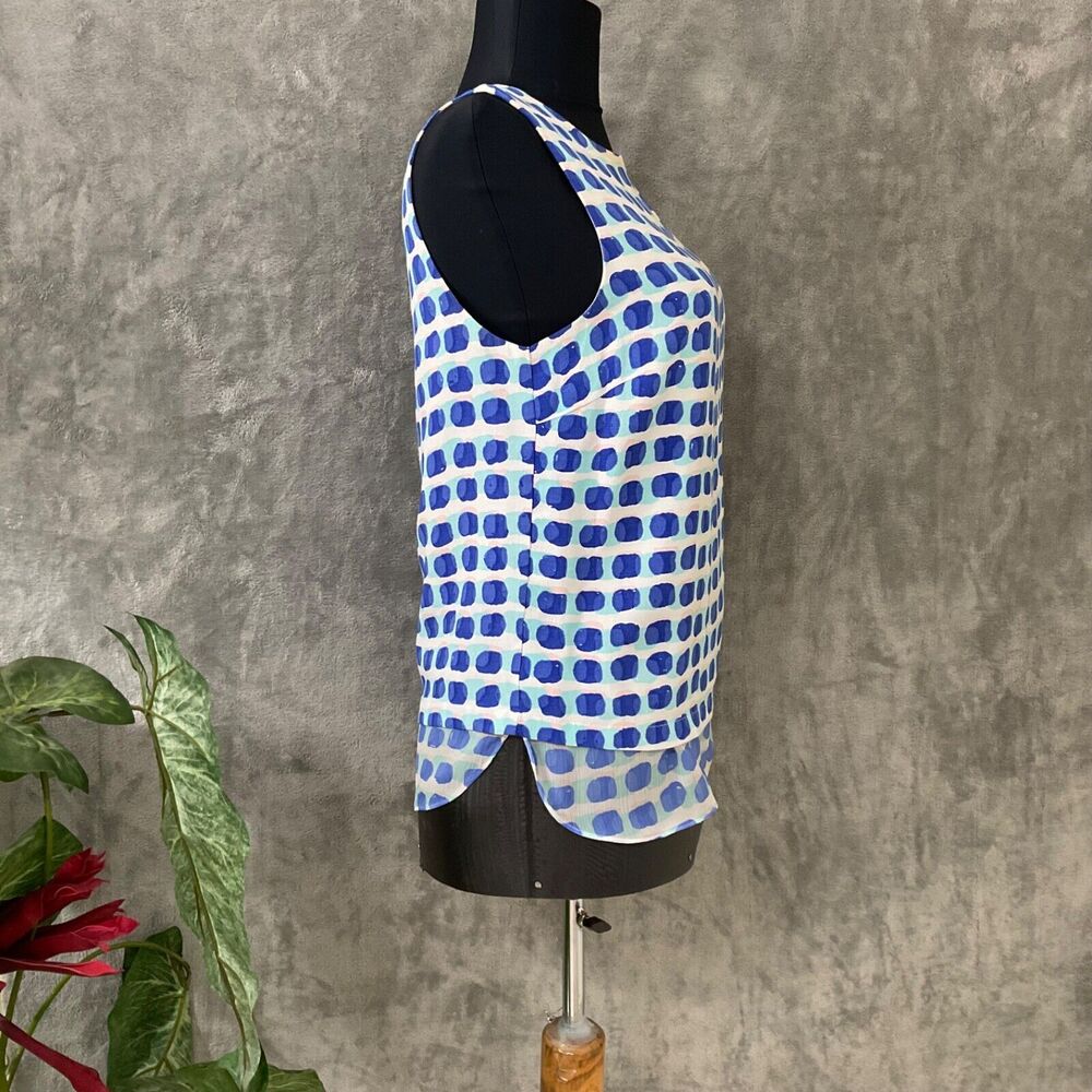 Kate Spade NY Island Stamp Dots Layered Top Tank XS Silk Blue White Sleeveless - Picture 2 of 8